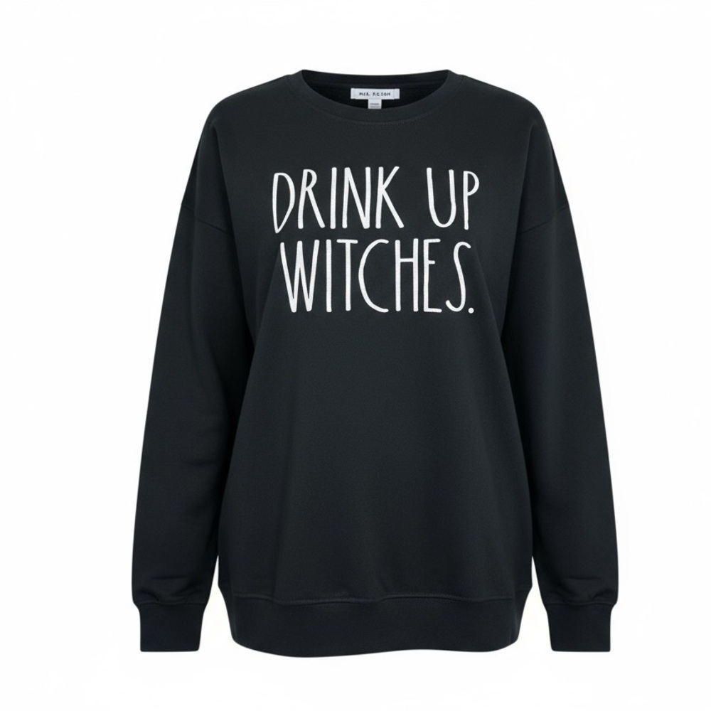 Rae Dunn “Drink Up Witches” Black Sweatshirt with fuzzy socks NWT size‎ medium